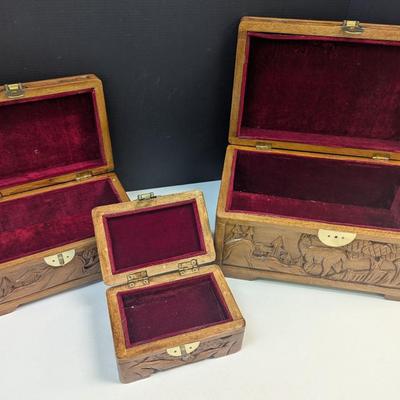 Asian Chinese Hand Carved Nesting Jewelry Chests