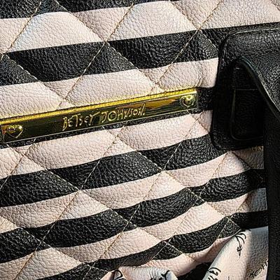 Betsey Johnson Quilted Black & Blush Stripe Designer Tote / Diaper Bag – New Without Tags