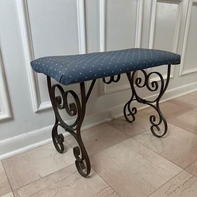 Upholstered Bench with Wrought Iron Scroll Base