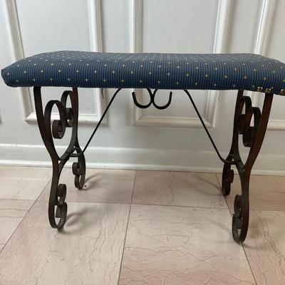 Upholstered Bench with Wrought Iron Scroll Base
