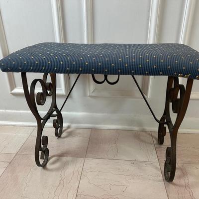 Upholstered Bench with Wrought Iron Scroll Base
