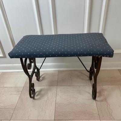 Upholstered Bench with Wrought Iron Scroll Base