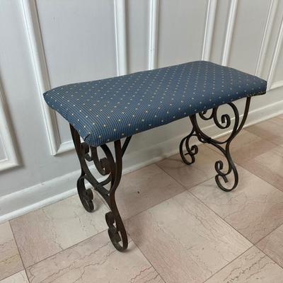 Upholstered Bench with Wrought Iron Scroll Base
