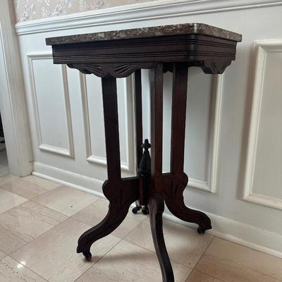 Antique Marble-Top Parlor Table on Casters
