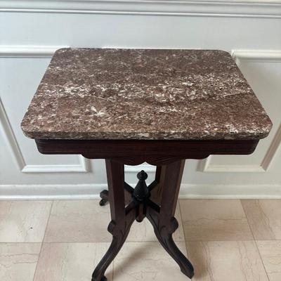 Antique Marble-Top Parlor Table on Casters