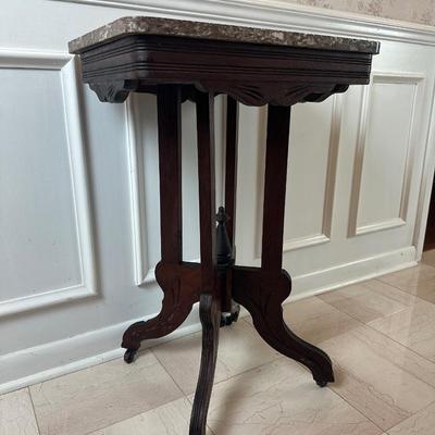 Antique Marble-Top Parlor Table on Casters