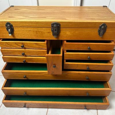 Wooden Tool Chest with Lift-Top Lid