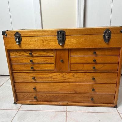 Wooden Tool Chest with Lift-Top Lid
