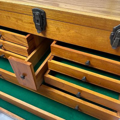Wooden Tool Chest with Lift-Top Lid