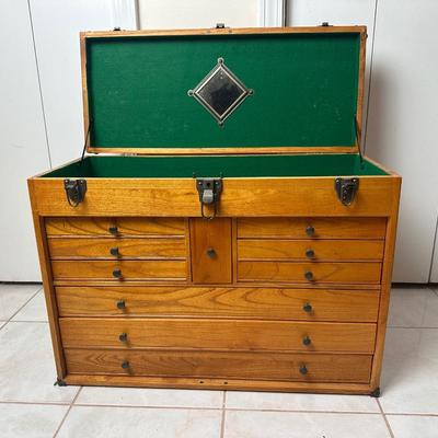 Wooden Tool Chest with Lift-Top Lid