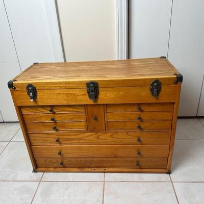 Wooden Tool Chest with Lift-Top Lid