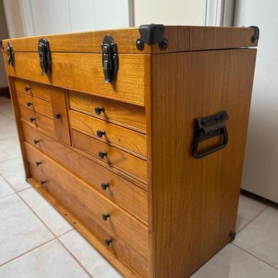 Wooden Tool Chest with Lift-Top Lid