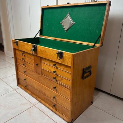 Wooden Tool Chest with Lift-Top Lid