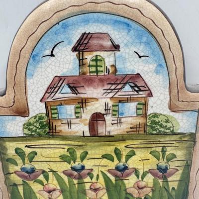 Vintage Hand Crafted & Painted Italian Artisan Heavy Clay Cute Bunny Wall Hanging Plaque