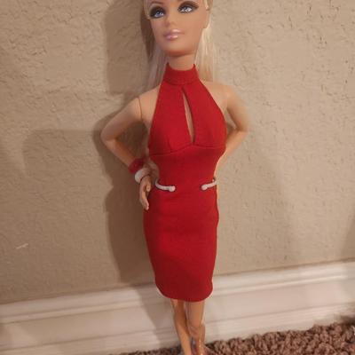 2011 Barbie Basics Collection Red Long Hair Ponytail Red Dress