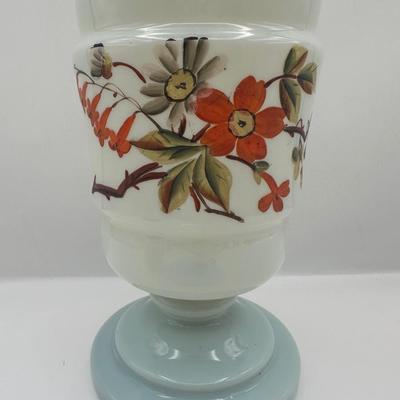 Hand-Blown Opaline Glass Vase with Hand-Painted Floral Decoration