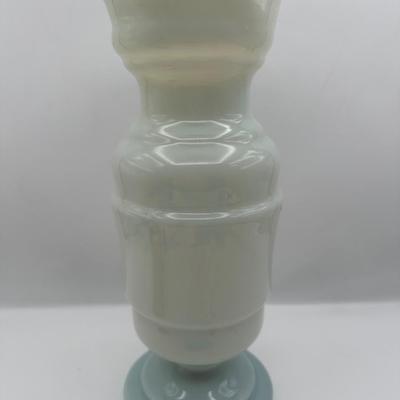 Hand-Blown Opaline Glass Vase with Hand-Painted Floral Decoration