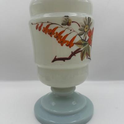 Hand-Blown Opaline Glass Vase with Hand-Painted Floral Decoration