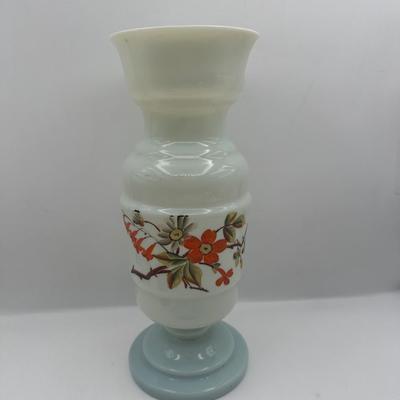 Hand-Blown Opaline Glass Vase with Hand-Painted Floral Decoration