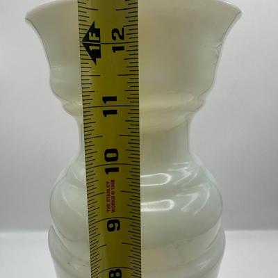 Hand-Blown Opaline Glass Vase with Hand-Painted Floral Decoration