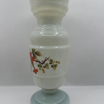 Hand-Blown Opaline Glass Vase with Hand-Painted Floral Decoration