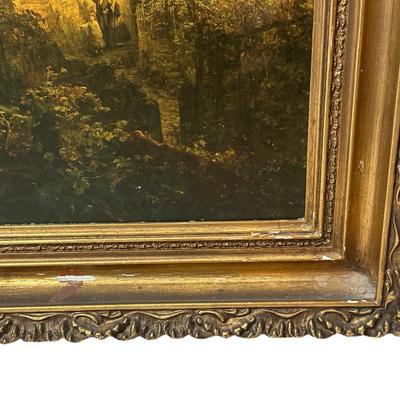 European Pastoral Scene Print in Ornate Gilt Frame