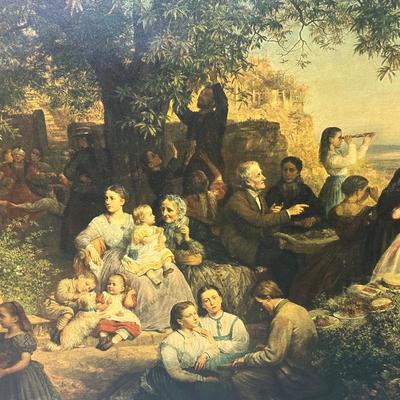 European Pastoral Scene Print in Ornate Gilt Frame