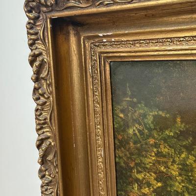 European Pastoral Scene Print in Ornate Gilt Frame