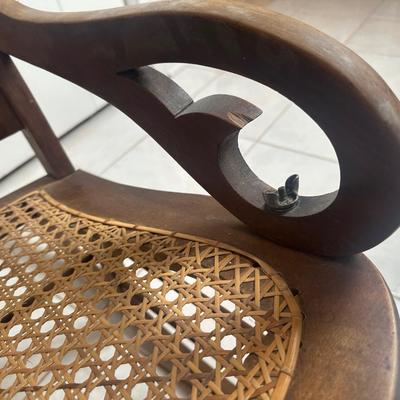 Wood Cane Seat Rocking Chair with Curved Arms