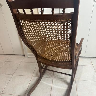 Wood Cane Seat Rocking Chair with Curved Arms