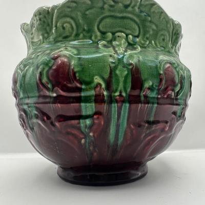 Vintage Majolica Glazed Jardiniere with Drip Glaze