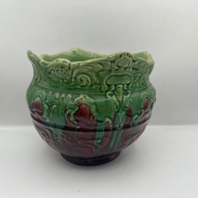 Vintage Majolica Glazed Jardiniere with Drip Glaze