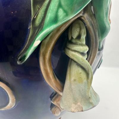 Sarreguemines Majolica Vase with Molded Vine & Leaf Decoration