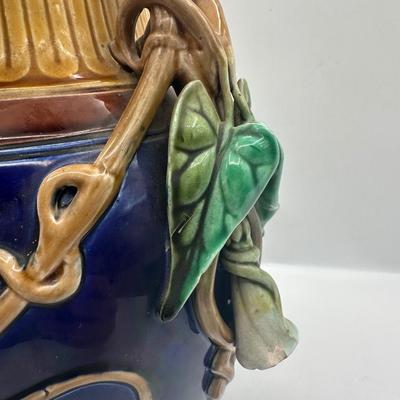 Sarreguemines Majolica Vase with Molded Vine & Leaf Decoration