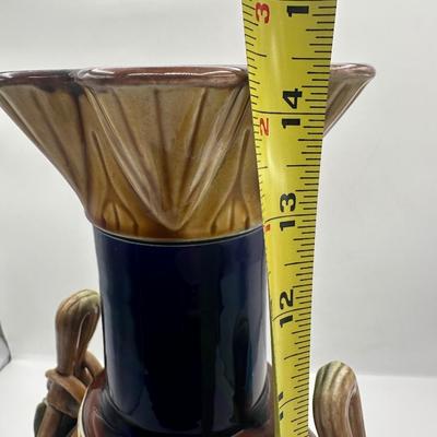 Sarreguemines Majolica Vase with Molded Vine & Leaf Decoration