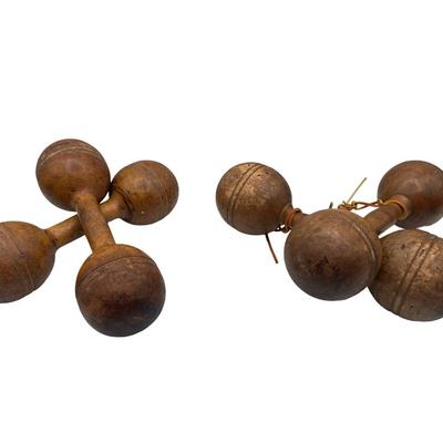 Antique Wooden Exercise Dumbbells