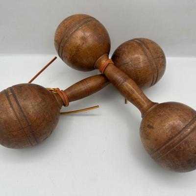 Antique Wooden Exercise Dumbbells
