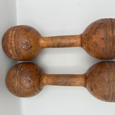 Antique Wooden Exercise Dumbbells