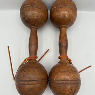 Antique Wooden Exercise Dumbbells