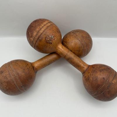 Antique Wooden Exercise Dumbbells