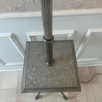 Vintage Victorian Cast Metal Floor Lamp with Side Table