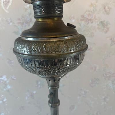 Vintage Victorian Cast Metal Floor Lamp with Side Table