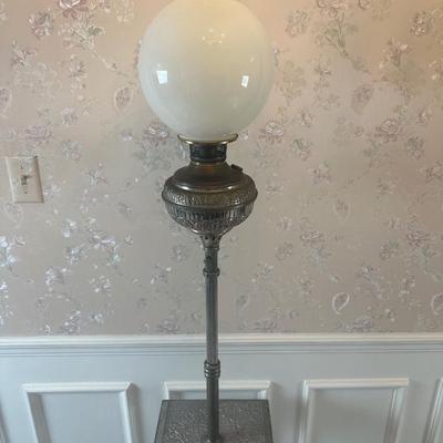 Vintage Victorian Cast Metal Floor Lamp with Side Table