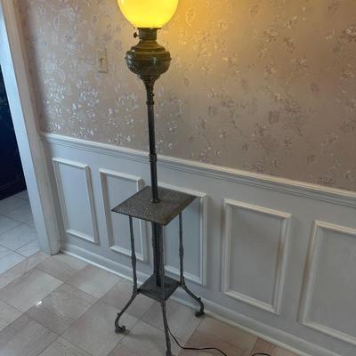 Vintage Victorian Cast Metal Floor Lamp with Side Table