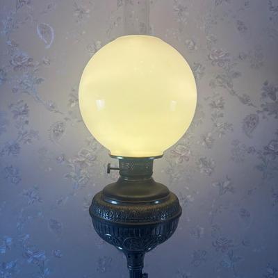 Vintage Victorian Cast Metal Floor Lamp with Side Table