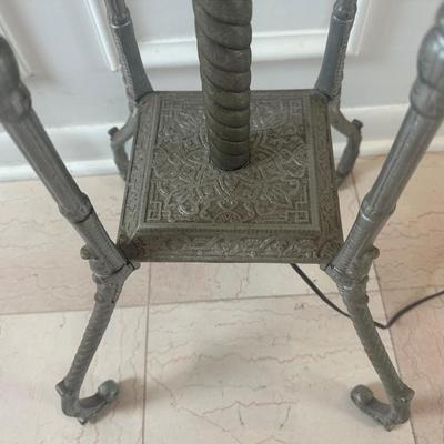 Vintage Victorian Cast Metal Floor Lamp with Side Table