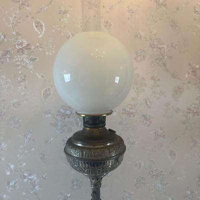 Vintage Victorian Cast Metal Floor Lamp with Side Table