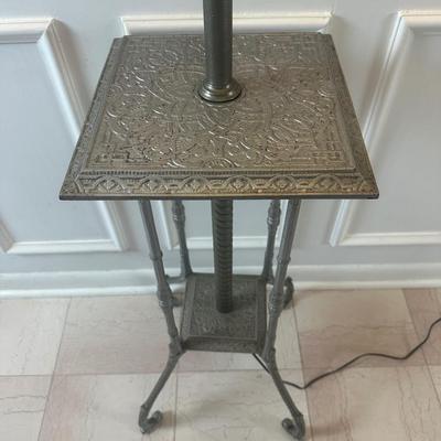 Vintage Victorian Cast Metal Floor Lamp with Side Table