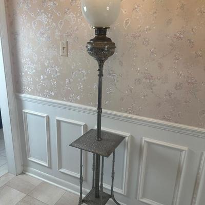 Vintage Victorian Cast Metal Floor Lamp with Side Table