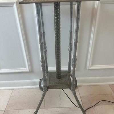 Vintage Victorian Cast Metal Floor Lamp with Side Table